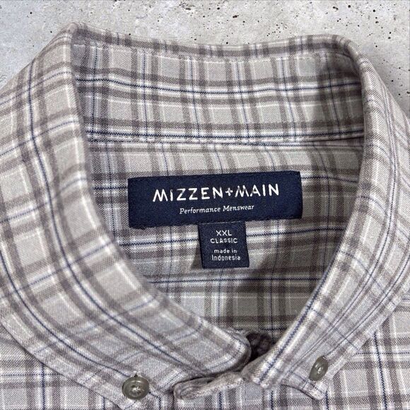 Mizzen + Main Performance Classic Button Shirt Mens XXL Gray Plaid - Picture 4 of 11